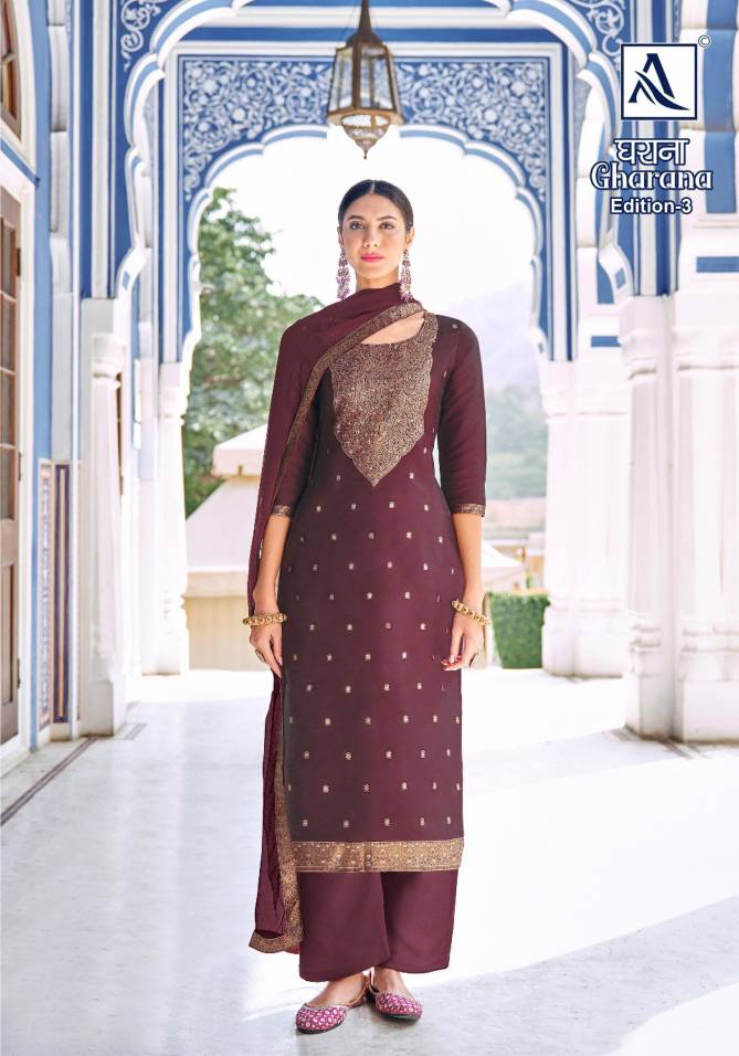 Gharana 3 By Alok Suit Dola Jacquard Designer Salwar Suits Wholesale Market In Surat